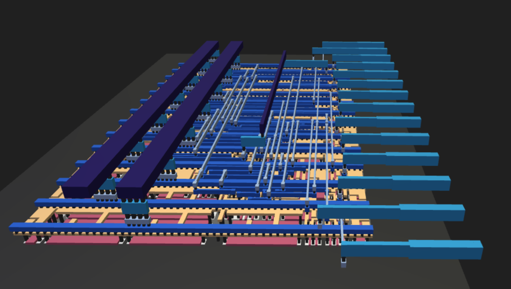 Visualização física de um full adder de 4 bits.